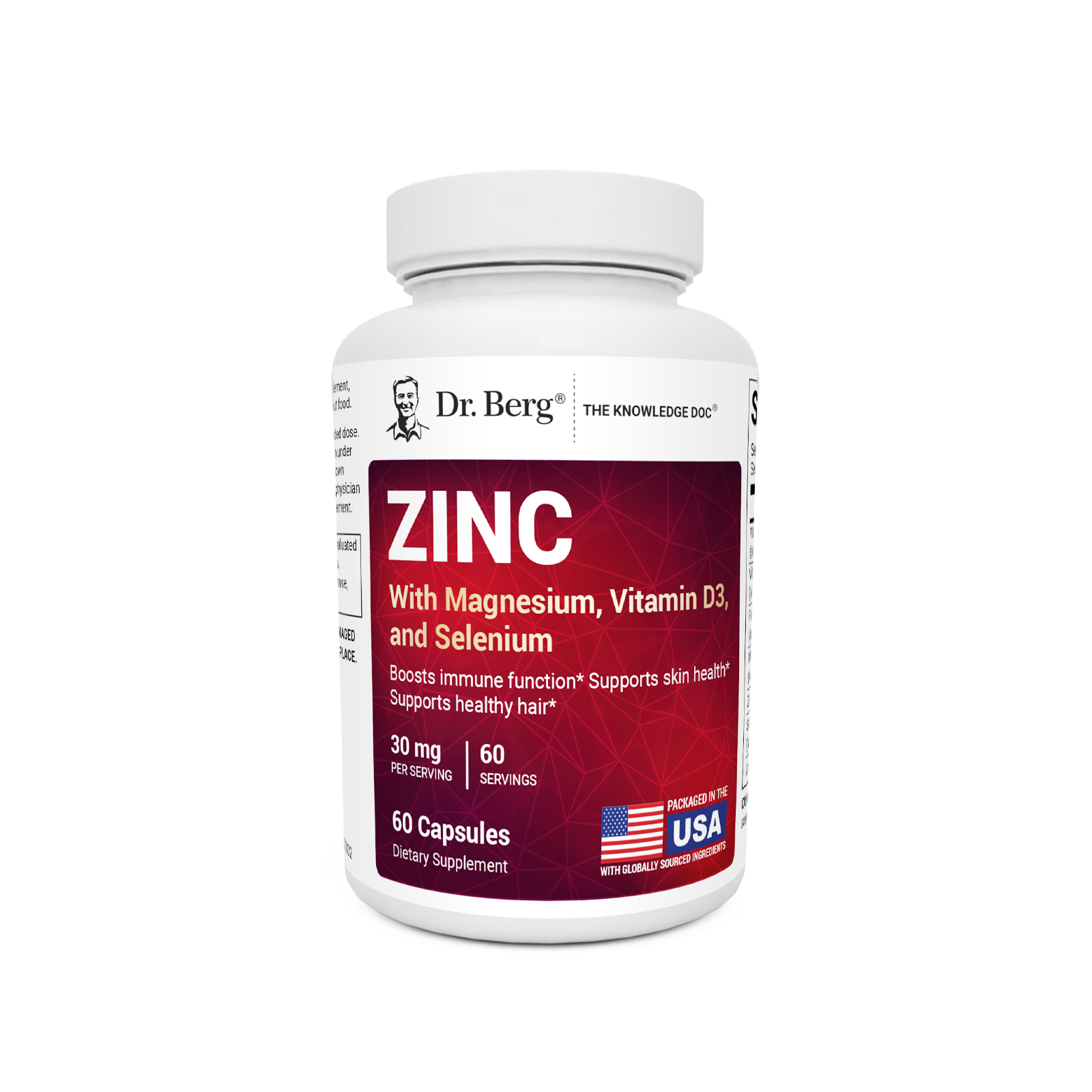 Zinc with Magnesium, Vitamin D3 and Selenium – 30 mg of Zinc – 60 vegetable capsules